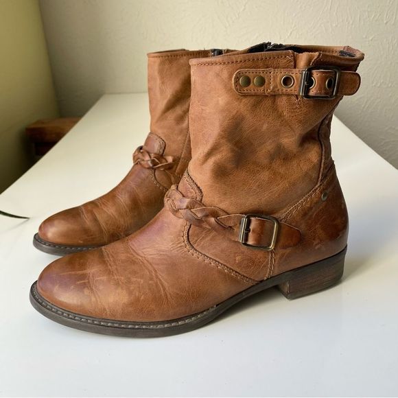 Paul Green Shoes - Paul Green Nathan Moto Biker Leather Ankle Boots size 7.5 brown